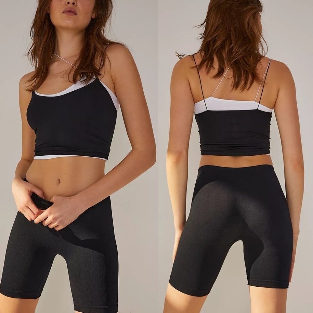 NWT Free People Biker Shorts Black Stretch Run Size XS/S Bike Short High Rise S‎